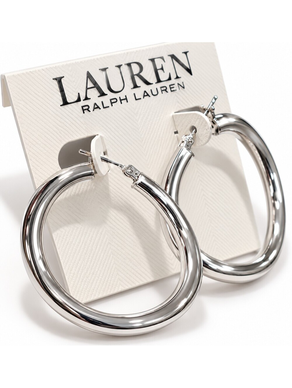 Ralph Lauren Silver Tone Curved Hoops